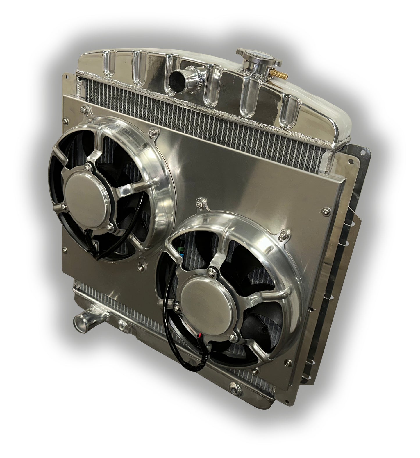 1953 - 1956 Ford F100 F150 Truck HD Aluminum Radiator  - Lower DS Inlet - Dual HPX 3400 CFM Aluminum Fans
