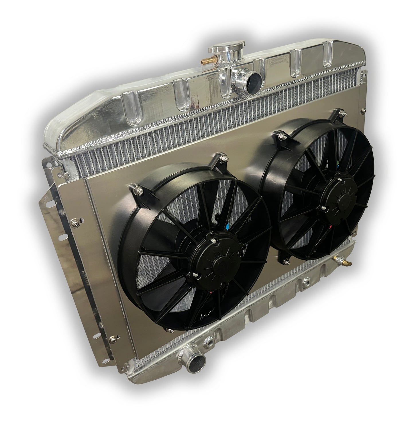 1961 - 1964 Ford F100 F150 Truck HD Aluminum Radiator - Dual 3000 CFM Fans With Shroud - Lower Hose PS