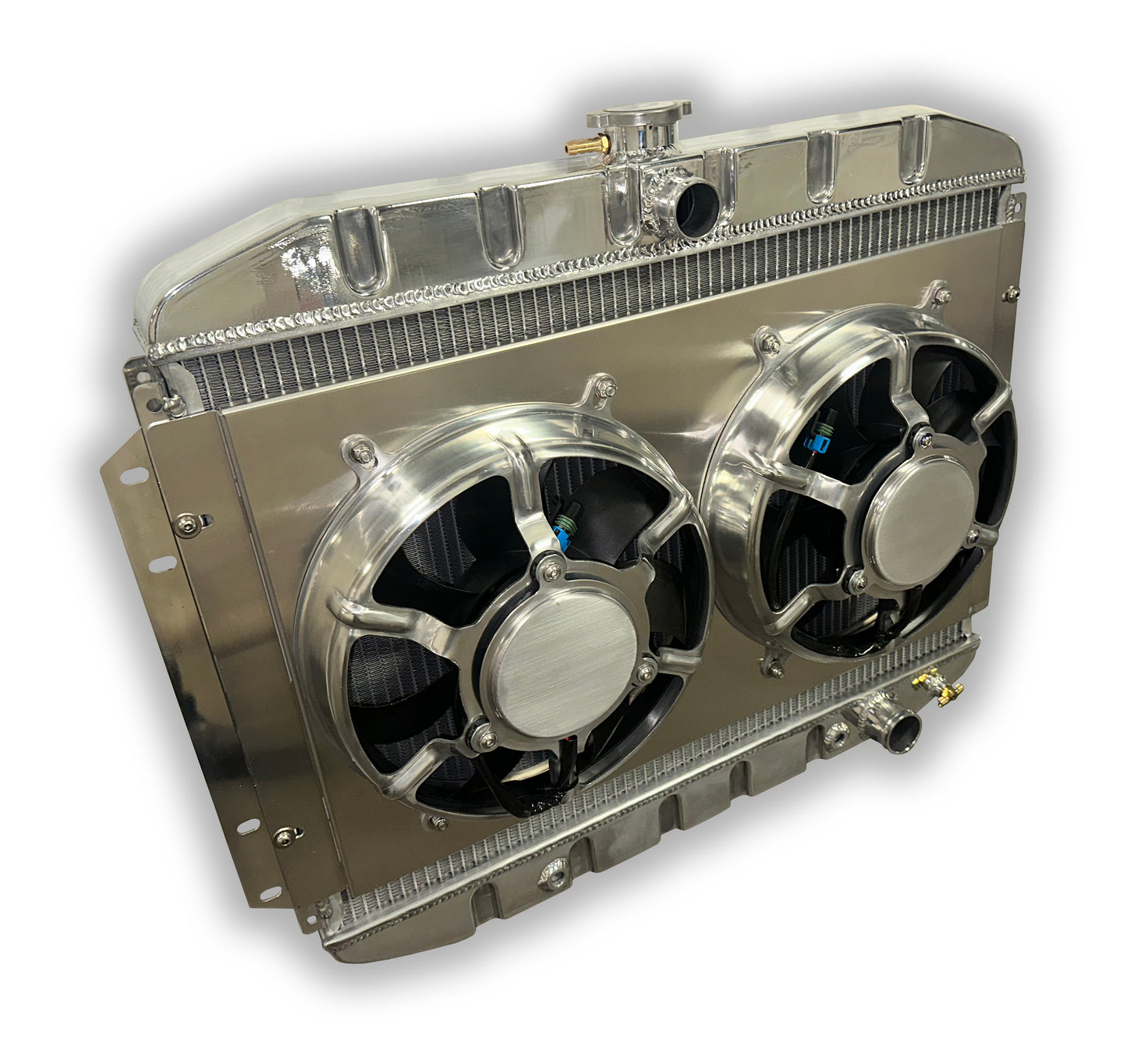 1961 - 1964 Ford F100 F150 Truck HD Aluminum Radiator - Dual 3400 CFM HPX Aluminum Fans With Shroud - Lower Hose PS