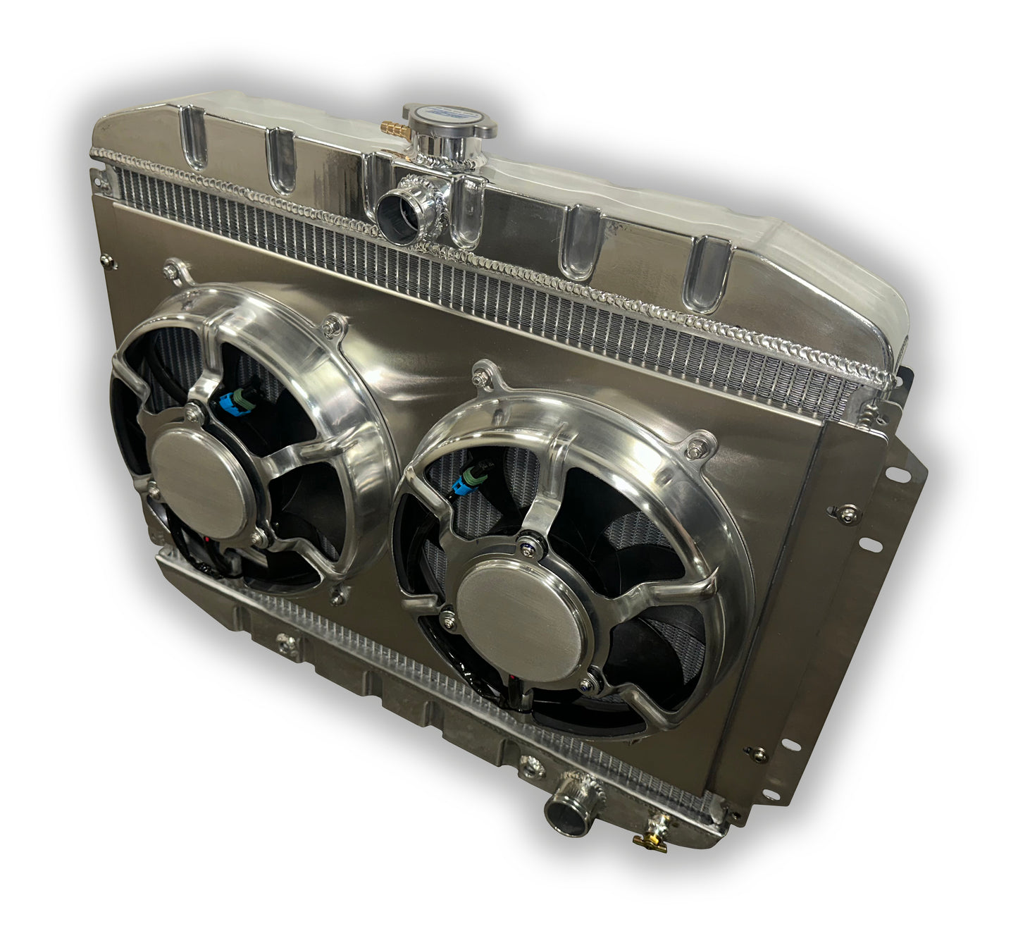 1961 - 1964 Ford F100 F150 Truck HD Aluminum Radiator - Dual 3400 CFM HPX Aluminum Fans With Shroud - Lower Hose PS