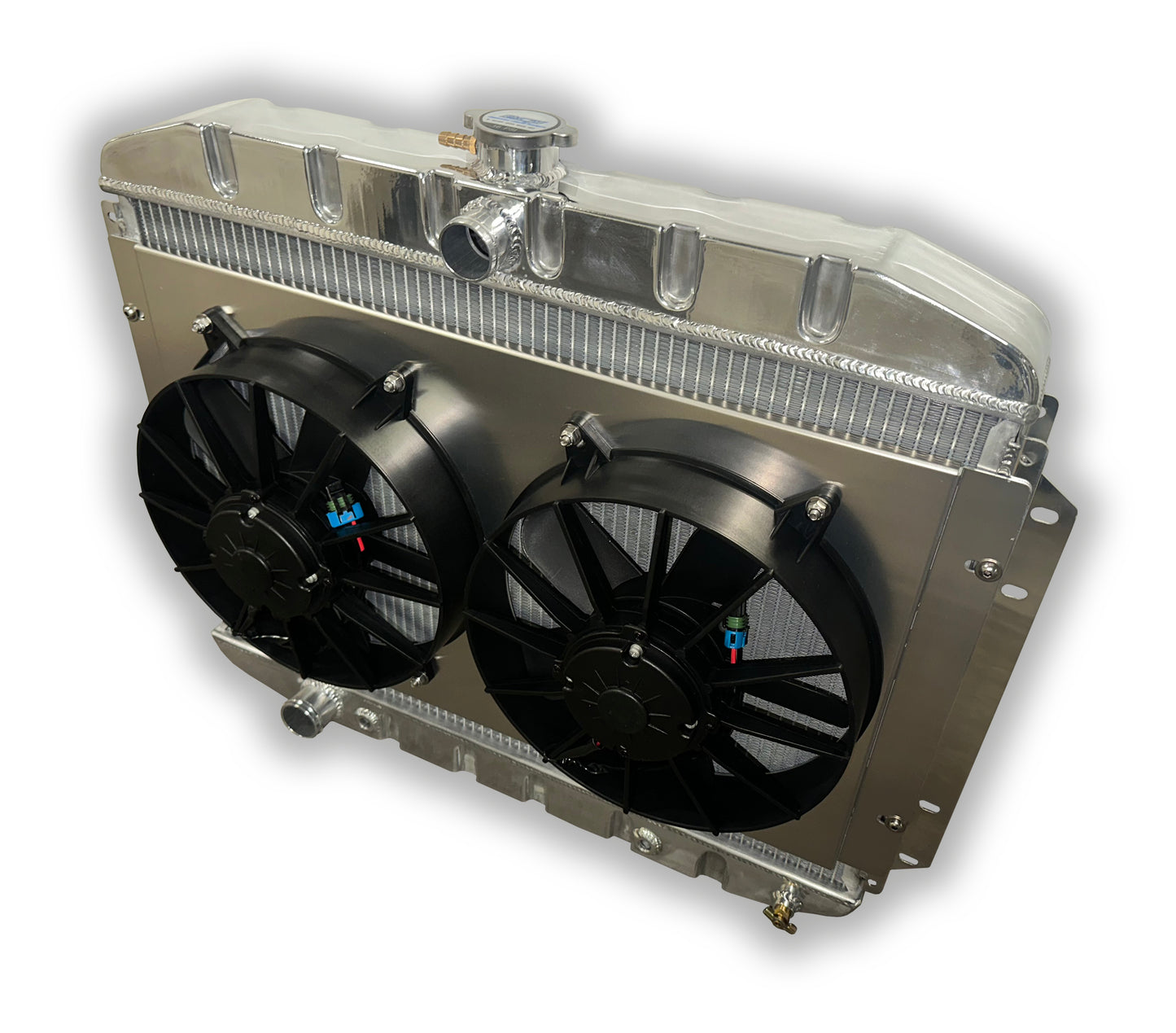 1961 - 1964 Ford F100 F150 Truck HD Aluminum Radiator- Dual 3000 CFM Fans With Shroud - Lower Hose DS