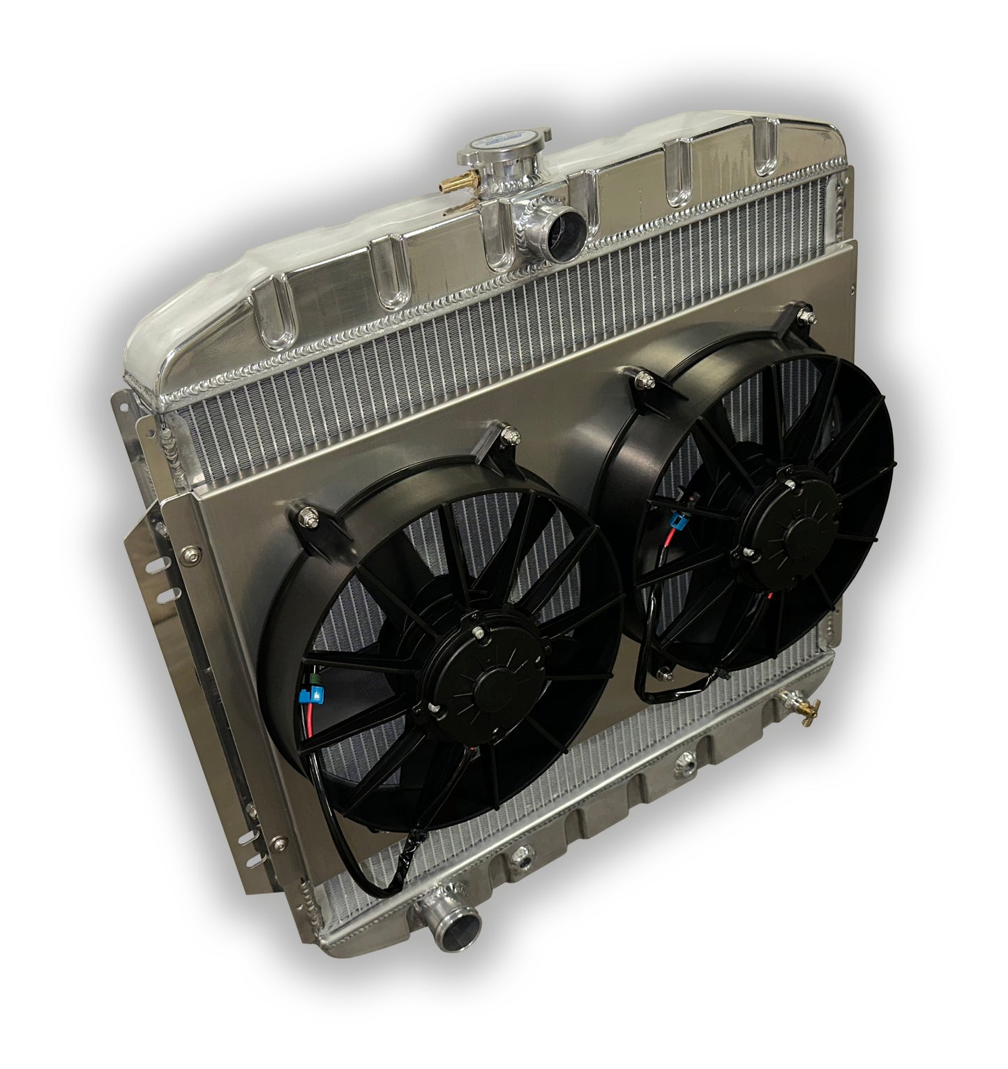 1957 - 1960 Ford F100 F150 Truck HD Aluminum Radiator- Dual 3000 CFM Fans With Shroud - Lower DS