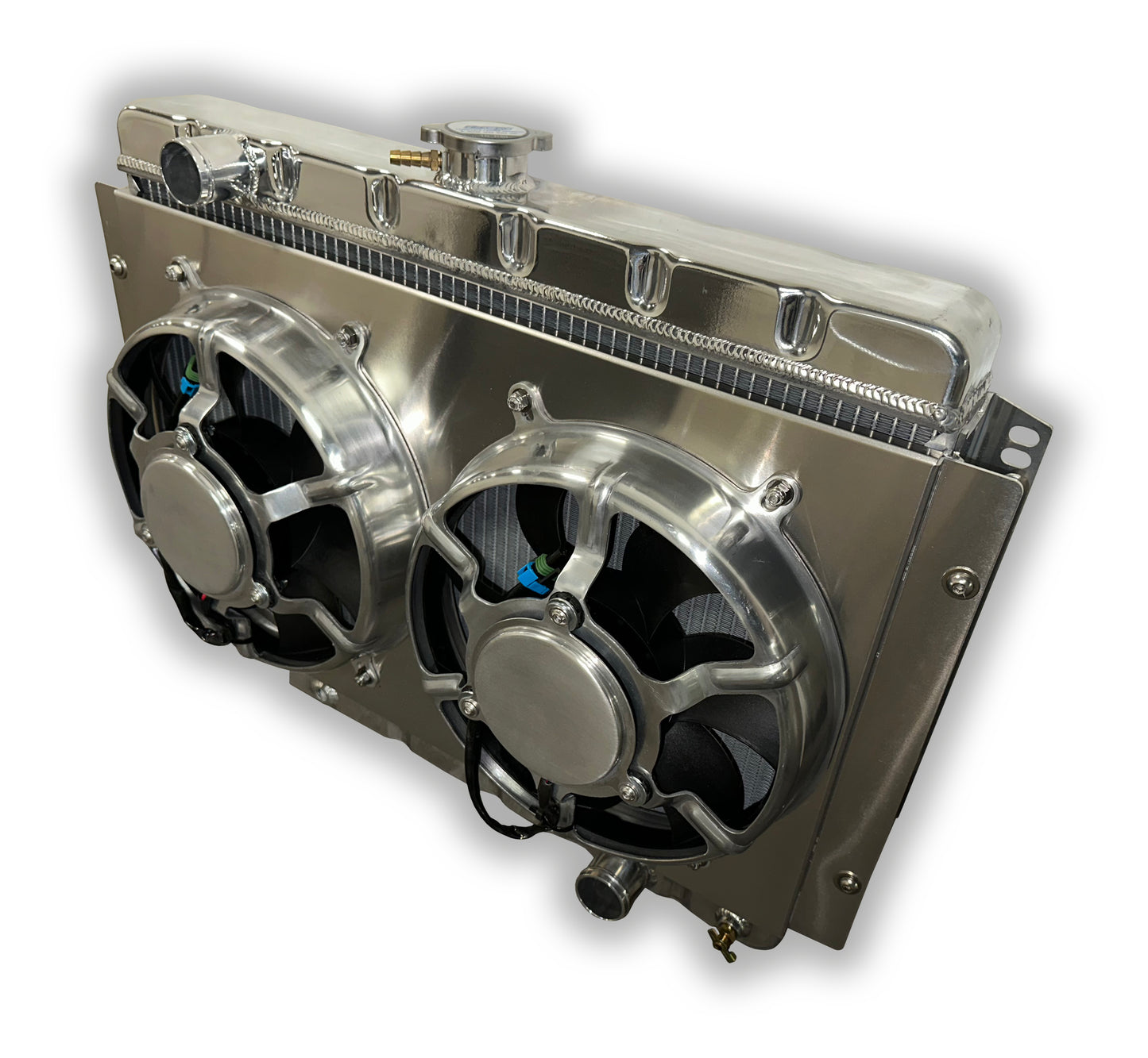 ECP 1959 - 1964 ECP Impala SBC Aluminum Radiator - Dual HPX All Aluminum Fans And Aluminum Shroud