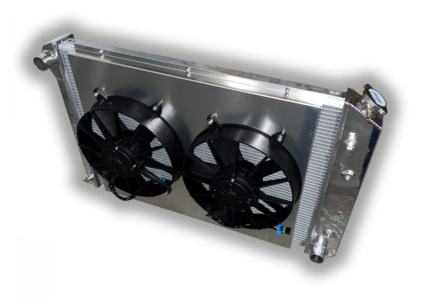 1973 - 1987 Chevy Truck Aluminum Radiator - TALL 20-3/8" - Dual 11" Fans With Aluminum Shroud - 3000 Total CFM