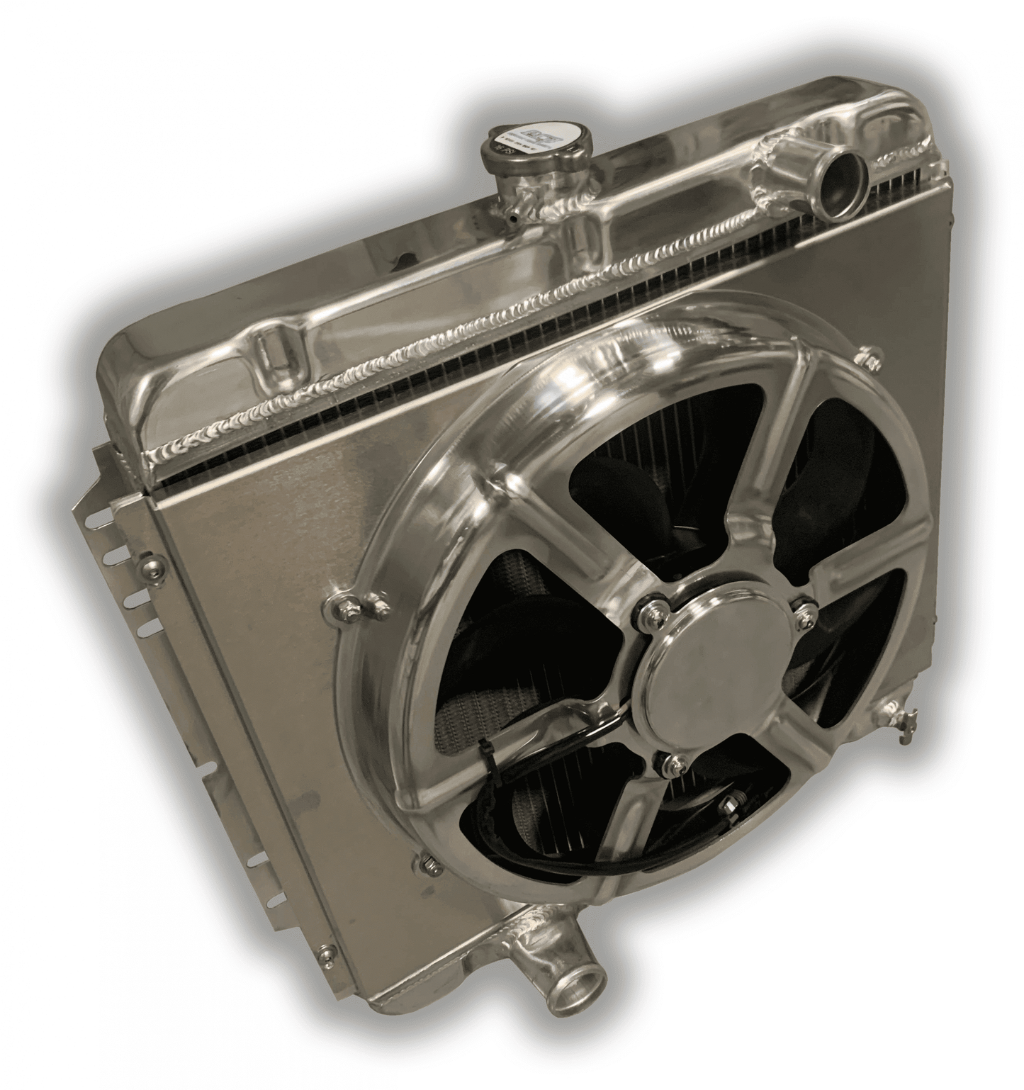 1967 - 1970 Mustang Aluminum Radiator 22" DS Outlet - 3300 CFM FAN And Aluminum Shroud