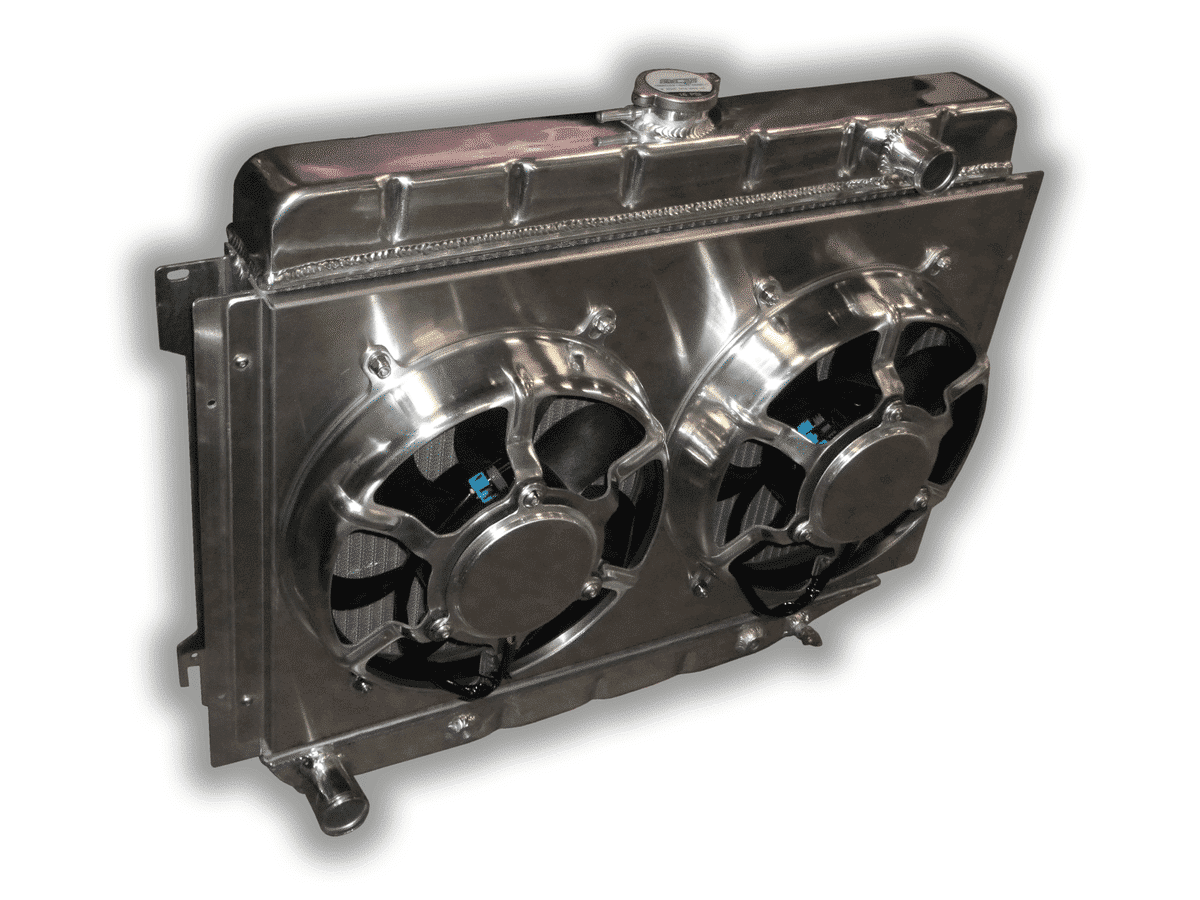 26" Big Block Mopar Radiator - Dual HPX Fans And Aluminum Shroud