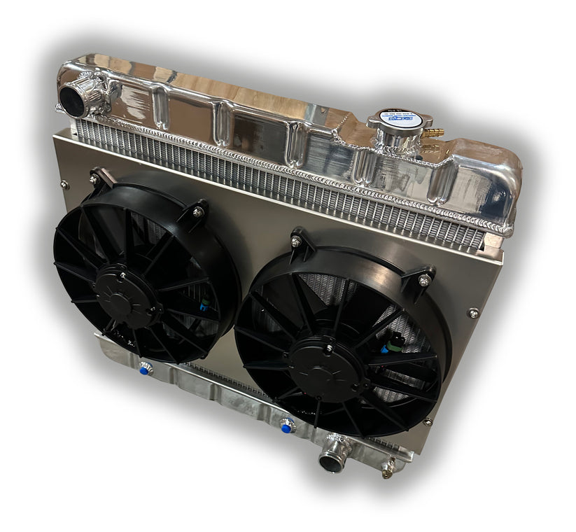 Fan Shape Radiator 1963 - 1966 Chevy Truck Aluminum Radiator - Dual HP Fans And Aluminum ...