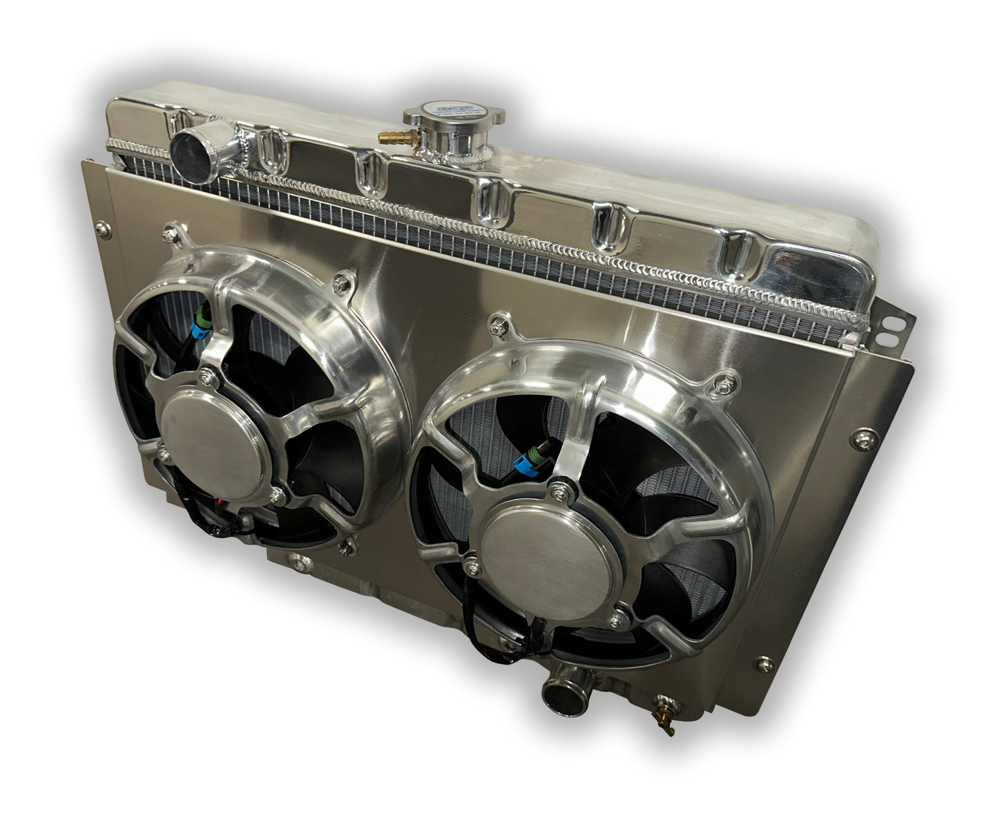 ECP 1959 - 1968 ECP Chevy Impala Aluminum Radiator - Notched - DUAL 3200 CFM HPX Aluminum Fans